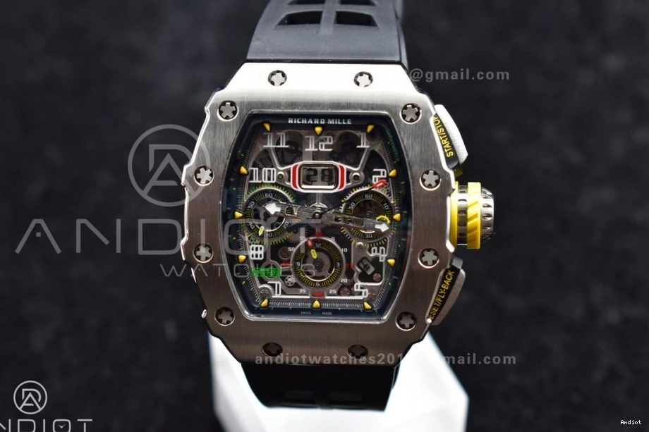 V3 Best KVF Crystal RM011 Black on Edition Chrono Black SS A7750 Dial 1:1 Strap Rubber 0901